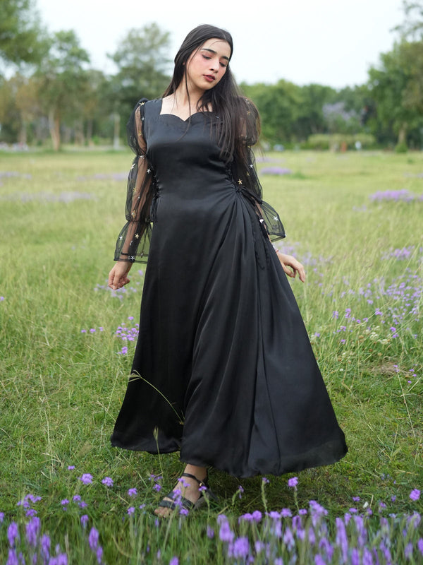 BLACK ELORA - SILK LONG DRESS - CW 0033