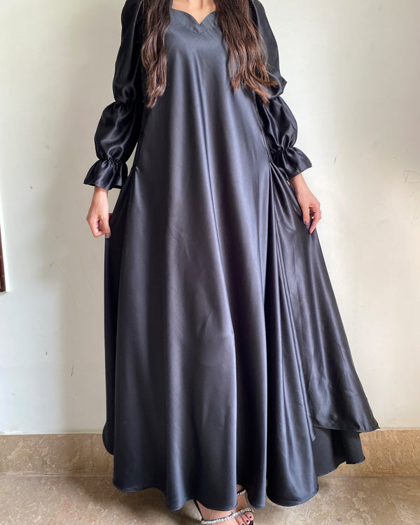 BLACK ELORA - SILK LONG DRESS - CW 0033