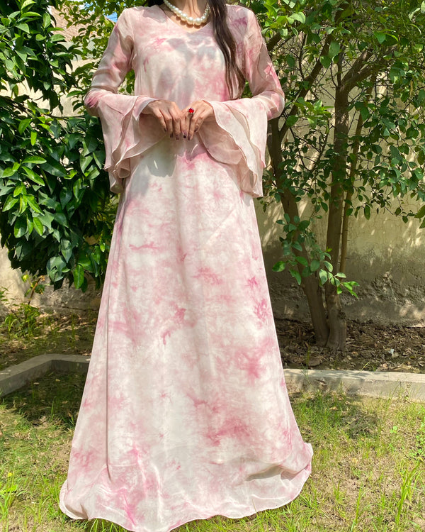 Sakura Mist Pink Floral Long Dress - CW 0043