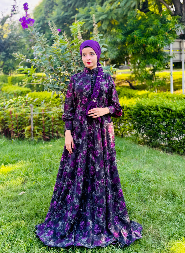 Elegent - Purple Maxi Dress with Long Sleeves