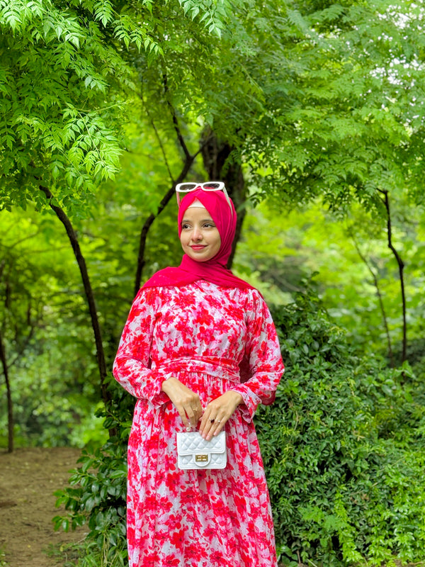Flora - Long Pink Cotton Floral Dress
